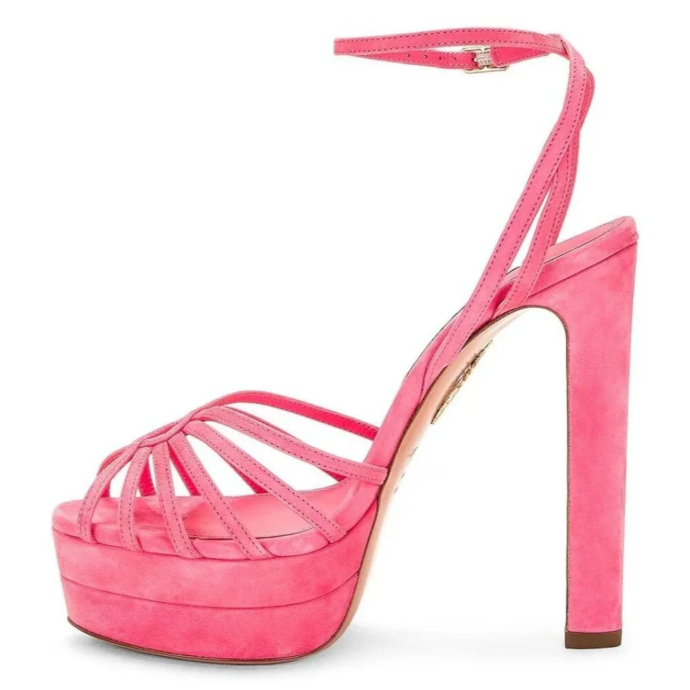 Aquazzura 130mm Flow Plateau Sandals Watermelon 38.5 With Box Pink High Heels - Picture 16 of 16